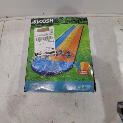 SLOOSH INFLATABLE SLIP AND SLIDE WITH 3 BODYBOARDS - 3 ROWS - 22.5FT X 82" - BLUE, YELLOW AND ORANGE image 2