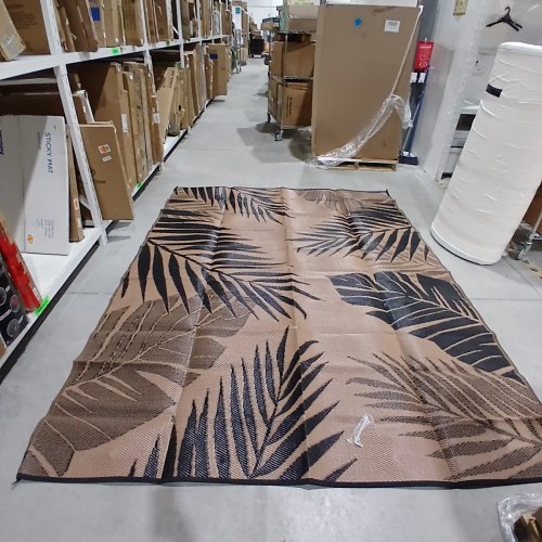 GENIMO WATERPROOF PLASTIC STRAW OUTDOOR CARPET RUG - 8FT X 10FT - BROWN/BLACK LEAF image 2
