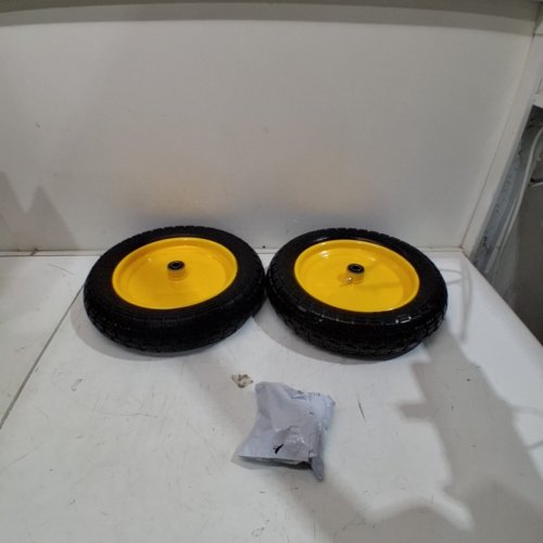 2PK SIMEIQI SERRATED PATTERN FLAT-FREE SOLID TIRE AND WHEEL - 8" RIM - 16" TIRE - YELLOW/BLACK (MODEL: 4.80/4.00-8") image 3