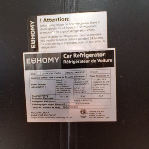 EUHOMY PORTABLE REFRIGERATOR ELECTRIC COOLER - 30L(32QT) - 12V - BLACK (MODEL: CFZ-30) image 6