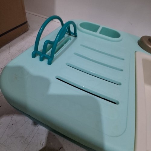B.TOYS SPLASH-N-SCRUB PLAY SINK WITH RUNNING WATER FAUCET - TURQUOISE AND WHITE (MODEL: BE3740Z) image 4