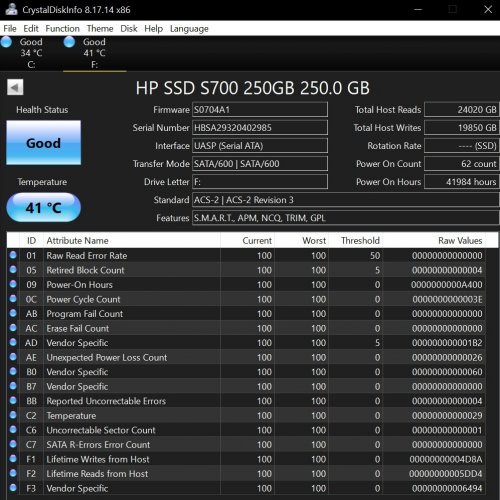 HP SOLID STATE DRIVE - 250GB 2.5" - BLACK (MODEL: S700) image 2