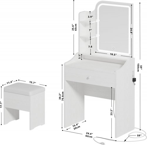 LIKIMIO MAKEUP VANITY DESK WITH STOOL - 59" X 24.4" - WHITE image 2