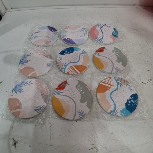 9PK CUP HOLDER COASTER WITH CORK BASE - 4" - MULTICOLOR image 2