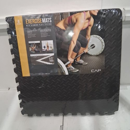 6PK CAP BARBELL T-PATTERN EXERCISE MAT -24" X 24" - BLACK (MODEL: MTIS-1206T) image 2