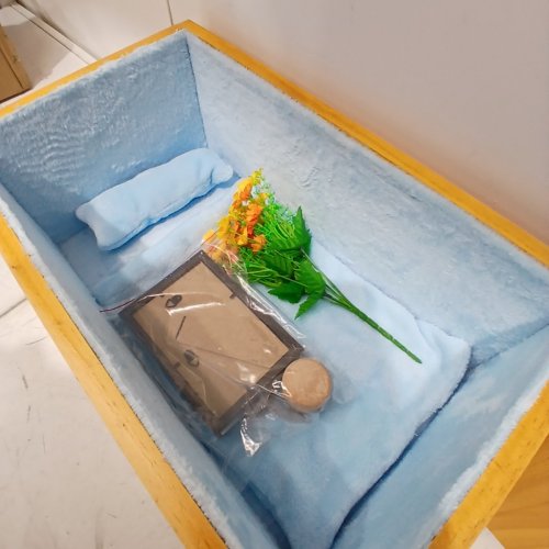 HANDMADE PET CASKET PINE WOOD - 28" X 15" X 10" - BLUE image 3