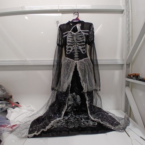 WOMENS SKELETON COSTUME DRESS - MEDIUM (8-10) - BLACK SILVER AND GRAY image 3
