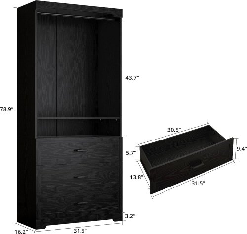 IRONCK FREESTANDING CLOSET SYSTEM - 31.5" - BLACK (MODEL:HK-YG-SC80) image 2