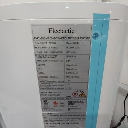 ELECTACTIC PORTABLE 3-IN-1 AIR CONDITIONER - 115 V, 770W, 8000 BTU/HR - WHITE (MODEL: NPL6-05C/X1E) image 3