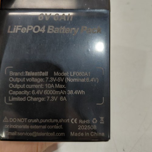 TALENTCELL LIFEPO4 BATTERY PACK - 6.4 V 6000 MAH - BLACK (MODEL: LF060A1) image 2