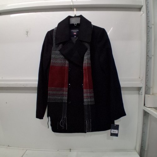 2PC WOMEN'S LONDON FOG DOUBLE BREASTED PEACOAT WITH SCARF - MEDIUM - BLACK - (STYLE: L121608T93) image 2