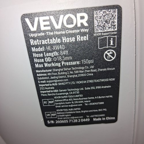 84FT VEVOR RETRACTABLE HOSE REEL - 5/8" , 180° SWIVEL WALL-MOUNTED (MODEL: HL-XW40) image 6