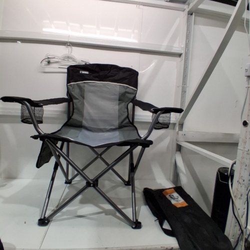 CAMPHILL MESH FOLDING CAMPING CHAIR WITH 2 CUPHOLDERS AND POUCH - 24.4" X 40" - BLACK AND GRAY image 2