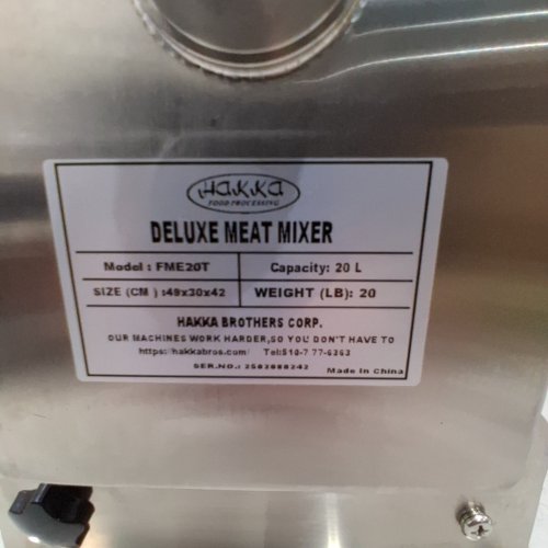 HAKKA MEAT MIXER HOLDS MAXIMUM 40 LBS CAPACITY TANK AND MIXING MAXIMUM 30-POUND MAX - 20 L - STAINLESS STEEL (MODEL: FME20T) image 3