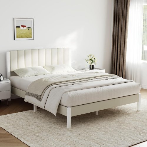 NOVILLA METAL PLATFORM BED FRAME WITH PIANO KEYS HEADBOARD AND FOOTBOARD- TWIN - WHITE (MODEL: F12015-T-WH-ZY) image 2