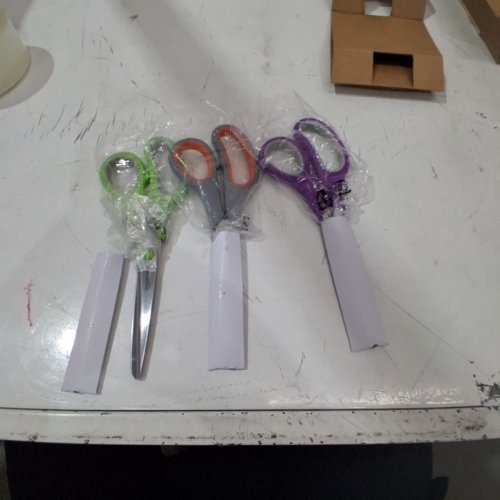 3PK AMAZONBASICS MULTIPURPOSE OFFICE SCISSORS - PURPLE,GREEN,ORANGE image 2