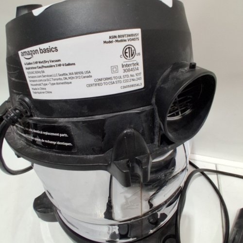 AMAZON BASICS STAINLESS STEEL TANK POWERFUL SUCTION WET/DRY VACUUM - 4 GALLON 3 HP - SILVER/BLACK (MODEL: V0407S) image 5