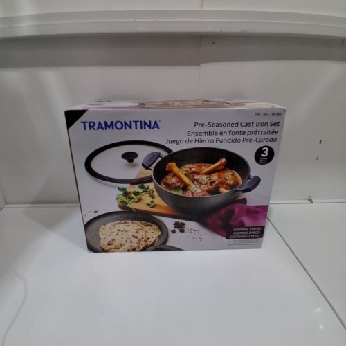 3PC TRAMONTINA PRE-SEASONED CAST IRON SET - 7QT (11") - BLACK (MODEL : 1901865) image 4