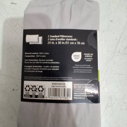2PK MAINSTAYS 180 THREAD COUNT PILLOW CASES - STANDARD - GREY (STYLE : MSM9200422B) image 2