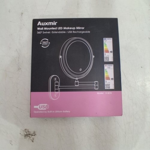 AUXMIR WALL-MOUNTED DOUBLE-SIDED RECHARGEABLE LED MAKE-UP MIRROR WITH EXTENDABLE ARM & 3-DIMMABLE LIGHT COLOUR MODES - 8" - 30X MAGNIFICATION - 360° SWIVEL - SILVER/CHROME (MODEL: X-8CB) image 5
