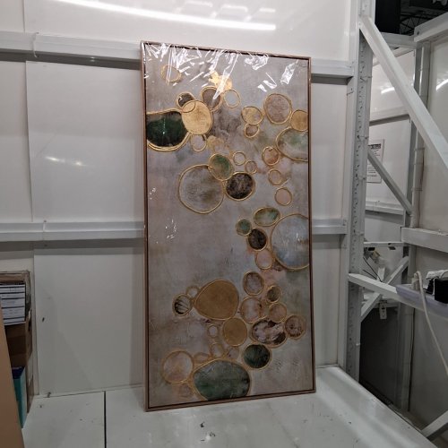 GOLD ABSTRACT CIRCLE FRAMED WALL ART - 23.62" X 47.24" - GOLD AND GREEN image 2