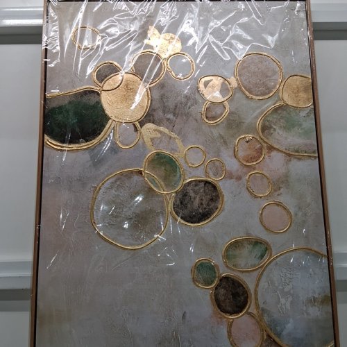 GOLD ABSTRACT CIRCLE FRAMED WALL ART - 23.62" X 47.24" - GOLD AND GREEN image 3