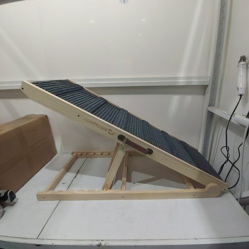 COMFTCARE FOLDING PORTABLE PET RAMP FOR LOW BED CAR, 4 ADJUSTABLE HEIGHT - LARGE 43" - GREY/NATURAL WOOD image 2