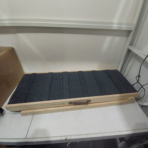COMFTCARE FOLDING PORTABLE PET RAMP FOR LOW BED CAR, 4 ADJUSTABLE HEIGHT - LARGE 43" - GREY/NATURAL WOOD image 3