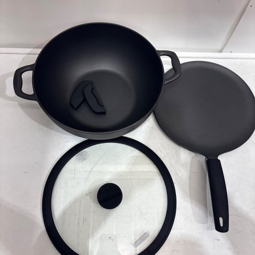 3PC TRAMONTINA PRE-SEASONED CAST IRON SET - 7QT (11") - BLACK (MODEL : 1901865) image 3