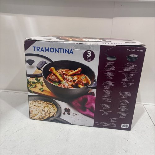 3PC TRAMONTINA PRE-SEASONED CAST IRON SET - 7QT (11") - BLACK (MODEL : 1901865) image 4