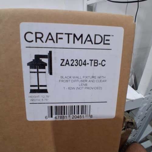 CRAFTMADE WALL LIGHT FIXTURE - 12.75" X 5.75" - 60W - BLACK (MODEL: ZA2304-TB-C) image 2