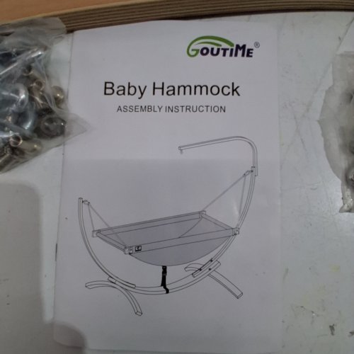 GOUTIME WIDE BASE QUICKFIX LOOP WOOD FRAME BABY HAMMOCK - 40" X 33" X 26" - GREY image 2