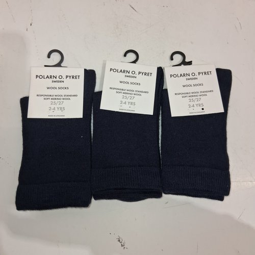 3 POLARN O. PYRET SOFT MERINO WOOL SOCKS - 25/27, 2-4 YRS - NAVY image 2