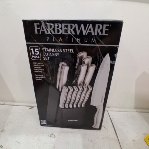 15PC FARBERWARE PLATINUM STAINLESS STEEL CUTLERY SET - SILVER/BLACK - image 7