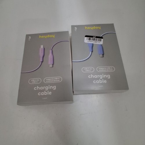 2PC ASSORTED HEYDAY USB-C TO USB-C CHARGING CABLES - 3FT - TRANSLUCENT LAVENDER / PERI-BLUE image 2
