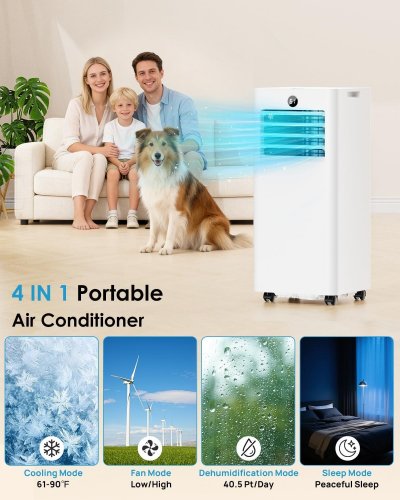MONRIKON PORTABLE AIR CONDITIONER WITH 2 SPEED FAN, 24H AUTO OFF TIMER/REMOTE CONTROL & 8,000BTU - 350 SQ. FT - WHITE (MODEL: OI-A016JC05N3) image 2