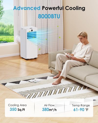 MONRIKON PORTABLE AIR CONDITIONER WITH 2 SPEED FAN, 24H AUTO OFF TIMER/REMOTE CONTROL & 8,000BTU - 350 SQ. FT - WHITE (MODEL: OI-A016JC05N3) image 3