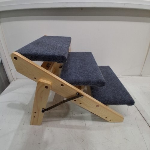3-STEP COLLAPSIBLE STAIRCASE STYLE PADDED WOODEN PET STEPS FOR SMALL/MEDIUM PETS - 150LB MAX - NATURAL/BLUE (MODEL: ZD-25DOG05) image 3