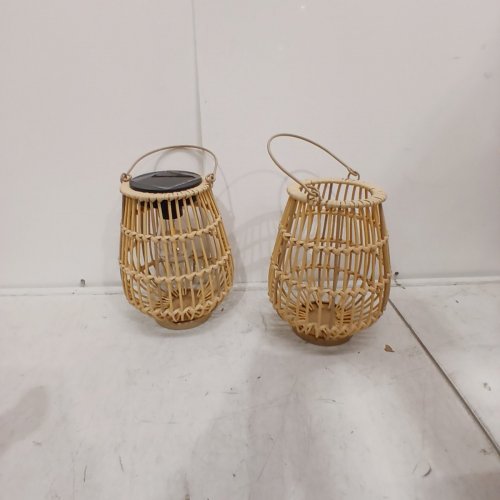 2PK SOLAR RATTAN WICKER LANTERN LIGHTS - NATURAL image 3