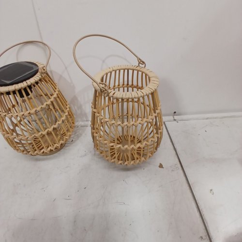 2PK SOLAR RATTAN WICKER LANTERN LIGHTS - NATURAL image 4