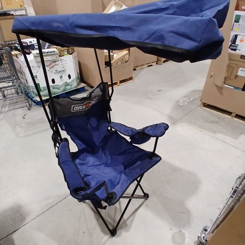 2PK OVERMONT FOLDING CAMPING CHAIR WITH COOLER POCKET AND CANOPY/SUNSHADE - 330 LBS MAX - BLUE/GREY image 3