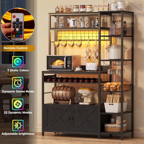 IRONCK BAKERS STORAGE RACK SHELVING UNIT WITH LED LIGHTS & CHARGING STATION - 47" X 16" X 67" - BLACK - (MODEL: HK-BR-10) image 3