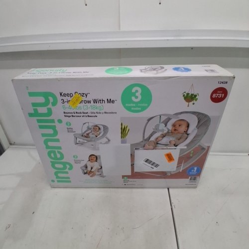 INGENUITY 3-IN-1 KEEP COZY GROW WITH ME VIBRATING BABY BOUNCER, ROCKER & CHAIR - 40LBS CAPACITY - WEAVER THEME GREY/WHITE/GREEN (MODEL: ‎12428) image 5
