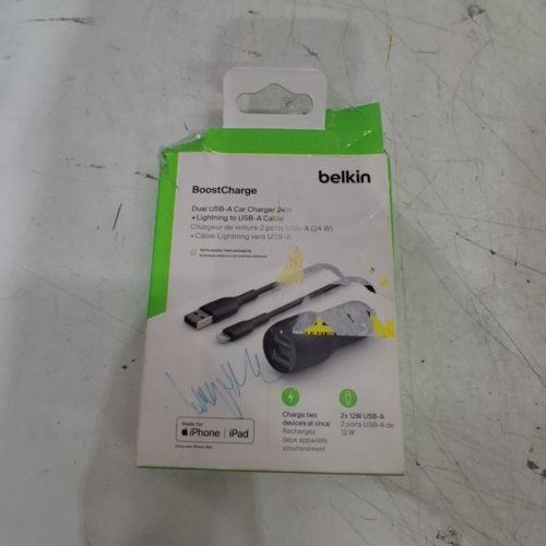 2PC BELKIN BOOSTCHARGE DUAL CAR CHARGER WITH FAST CHARGE USB-C - 3FT - 24W - BLACK (MODEL: ‎CCD001) image 5