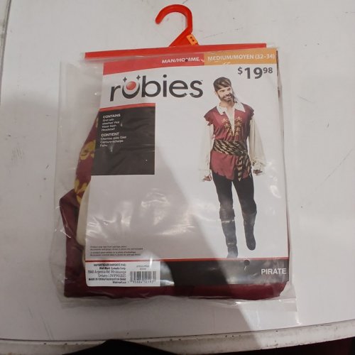 3PC MEN'S RUBIES PIRATE COSTUME SHIRT W/ VEST, WAIST SASH, HEADSCARF - MEDIUM (32-34) - CREAM/RED/BLACK/GOLD (STYLE: 810145) image 3