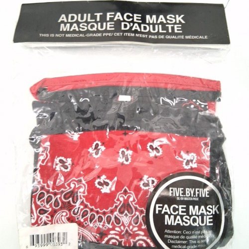 5PK FIVE.BY.FIVE PAISLEY CLOTH FACE MASKS - ONE SIZE - RED / BLACK image 2