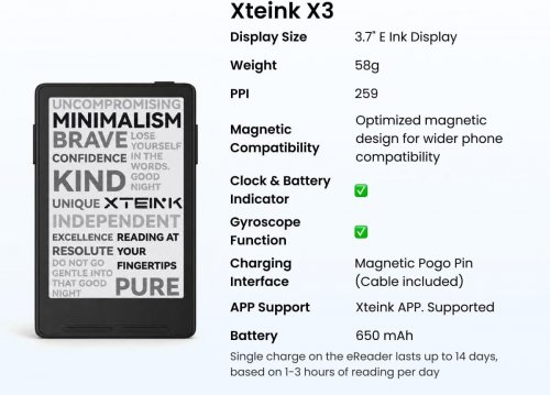 XTEINK POCKET SIZED E-INK E-READER WITH MAGSAFE- 16GB STORAGE - WHITE (MODEL: X3) image 2