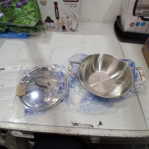 TRAMONTINA UTSAVA TRI-PLY CLAD STAINLESS STEEL KADAI WITH LID - 1.7 QT - STEEL image 2