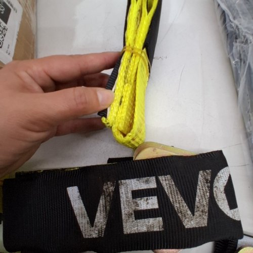 WHEEL CHOCK RATCHET TIE DOWN STRAPS - BREAK STRENGTH 10009 LBS MAX / WORKING LOAD 3333 LBS MAX - YELLOW /BLACK (MODEL: XM0501) image 4