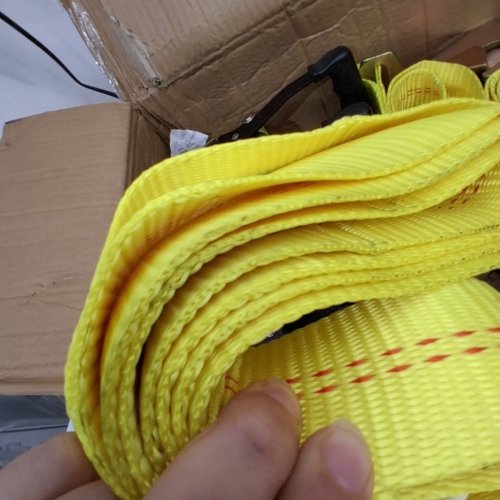 WHEEL CHOCK RATCHET TIE DOWN STRAPS - BREAK STRENGTH 10009 LBS MAX / WORKING LOAD 3333 LBS MAX - YELLOW /BLACK (MODEL: XM0501) image 5